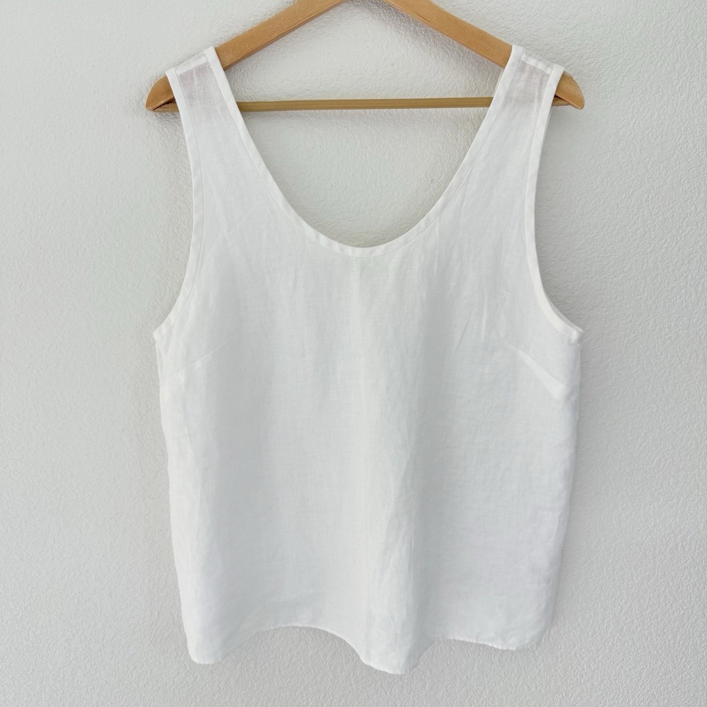 Everlane Womens Linen Scoop Neck Back Tank Top Sz 12 White European Flax Capsule